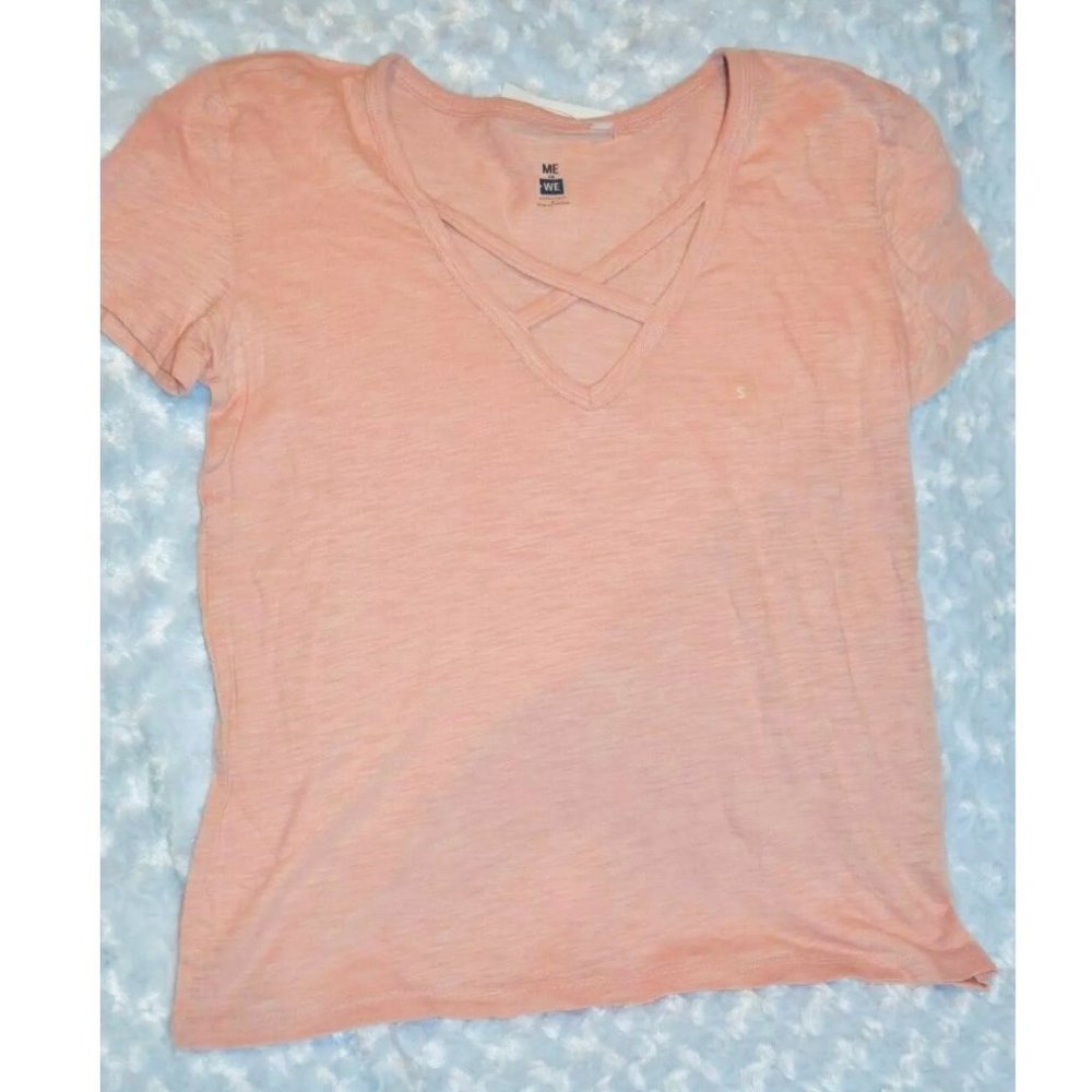 NWT Me To We Pacsun Cross Front Taupe Rose Shirt Size Small SML S